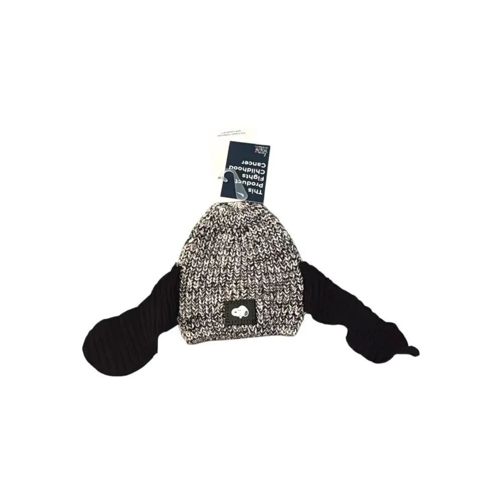 Love Your Melon x Peanuts Snoopy Ear Infant Beanie | Black White Marled | NWT |